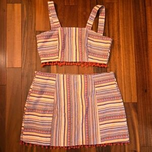 CIDER Tribal Striped Print Multicolor Mini Skirt Set Sz XL Festival Gameday Glam